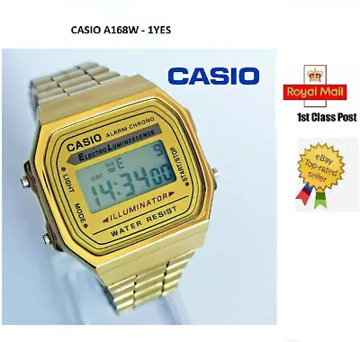 NEW CASIO Retro Classic Mens Digital Steel GOLD Bracelet Watch- A168WG-9EF UK • £19.99