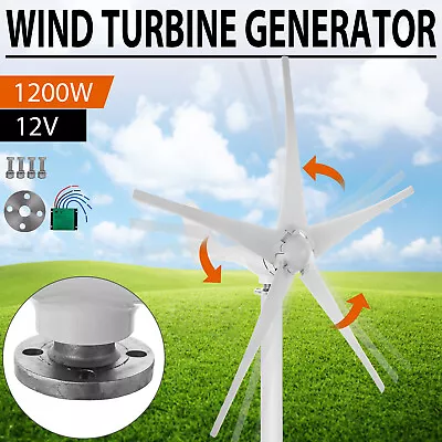 5 Blades 1200W Wind Turbine Generator With DC 12V Charger Controller Home Power • $145.50