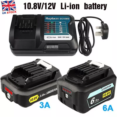 For Makita 10.8V 12V 3Ah 6Ah Li-Ion Battery BL1040B BL1041 BL1015 DC10WD Charger • £16.39