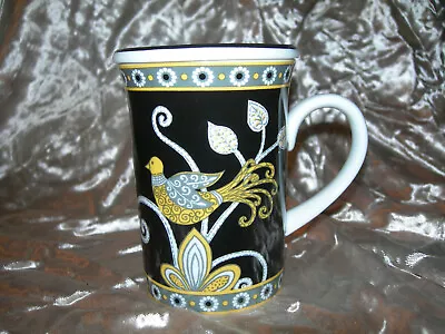 Vera Bradley Yellow Bird Black Coffee Tea Cup W/ Lid Retired Pattern EUC  • $19.99