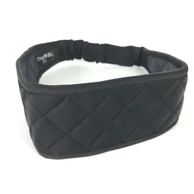 CHANEL Matelasse Quilted Headband Hair Accessories Hair Band Satin Black • $473