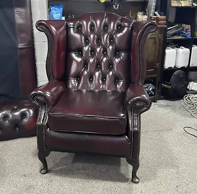 Oxblood Red Leather Chesterfield  Wingback Chair UK DELIVERY £60 • £398