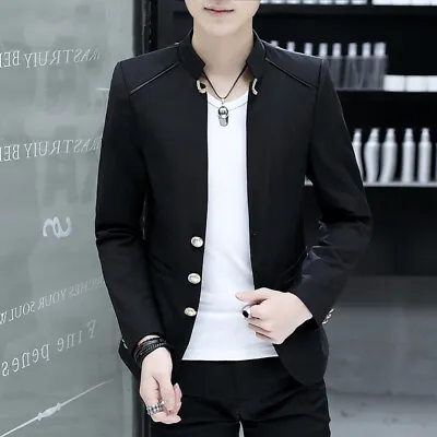 $148.02 • Buy Korean Men's Slim Fit Blazer Jacket Single Breasted Stand Collar Long Sleeve New