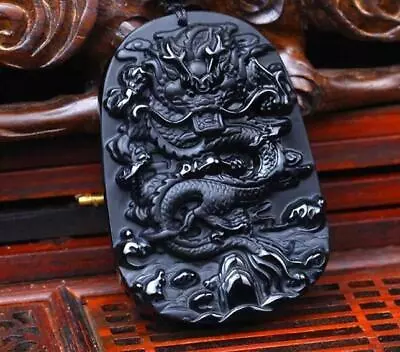 Statue Dragon New Amulet Natural Necklace Pendant Obsidian Fine Jewelry Jade • £7.19