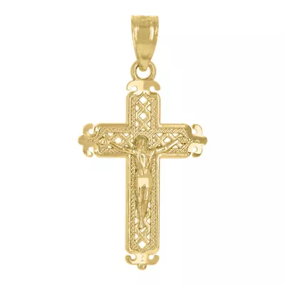 14K Yellow Gold Crucifix Cross Religious Pendant For Women Men Charm 0.9g • $124