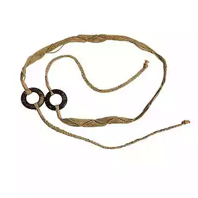 Beige Cotton Macrame Braided Woven Belt Coconut Ring Buckle Festival Gypsy Boho • $12.99