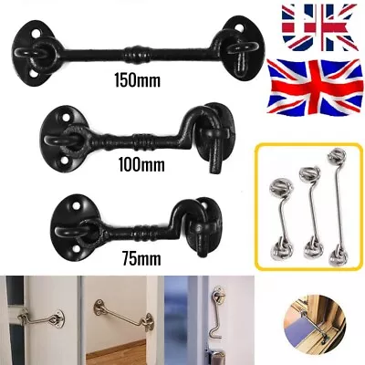 Stainless Steel Cabin Hook And Eye Latch Silent Lock Holder Shed Gate Door Catch • £3.29