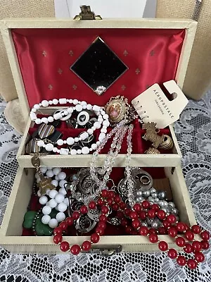 Vintage Estate Jewelry  Lot With Vintage Jewelry Box Monet Trifari AB Cameo • $60