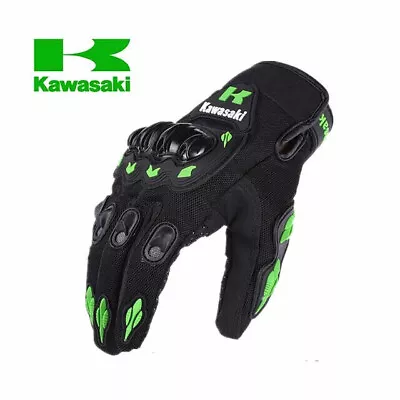 Kawasaki Armored Knuckles Motorcycle Gloves Men’s. Black And Green Accents • $24