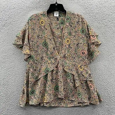 CAbi Blouse Womens Small Top Floral Short Sleeve Sheer • $12.95