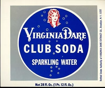 Virginia Dare Club Soda Sparkling Soda Label Brooklyn NY • $13