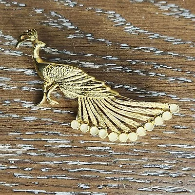 Vintage Estate Find Small Gold Tone Metal Enamel Peacock Bird Brooch Pin • $10