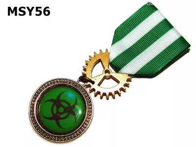 Steampunk Medal Pin Drape Badge Brooch Warning Virus Biohazard Lockdown #MSY56 • $11.37