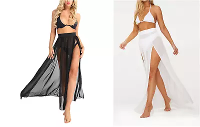 £9.99 • Buy Womens High Split Sheer Mesh Skirt Ladies See Through Cover Up Long Maxi Midaxi