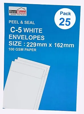 C5 229 X 162 Mm 100 GSM Paper Peel And Seal White Envelopes (Pack Of 25) • £4.99