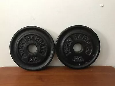 Vintage Set Of 2 2.5-lb York Barbell Weight Plates Standard Size Cast Iron 5lbs • $14.39