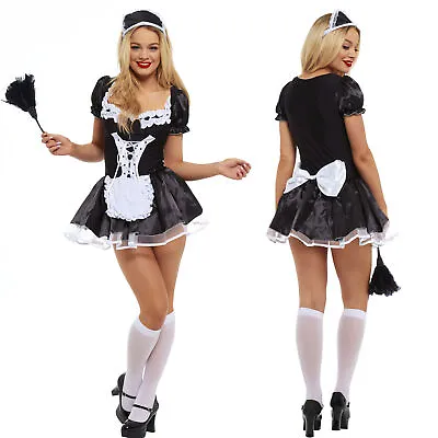 Women French Maid Fancy Dress Costume Outfit Horror Party Rocky Duster LOT • £6.99