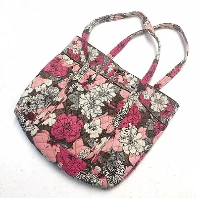 Vera Bradley Mocha Rouge Large Tote Purse Gym Bag Craft Organizer Quilted Floral • $24.99