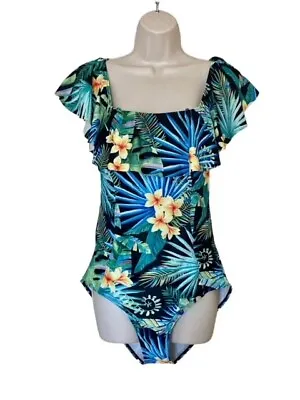Marina Vida Ruffle Top Tropical One Piece Swimsuit Tropical Floral Print Size XL • $15.97