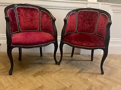 Pair Of Red Velvet Desk Chairs Show Wood Frame With Stud Detailing • £13