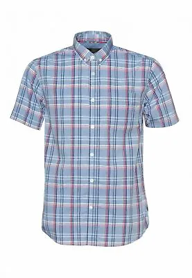 Mens Merc London Short Sleeve Classic Check Shirt Helmstal - Dust Blue • £44.99
