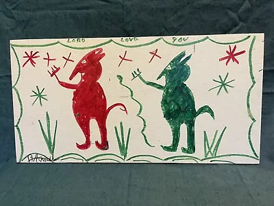 Original R.A. Miller Folk Art Red & Green Devils On Board Signed Lower Left. • $240