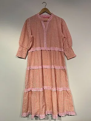 Gingham Tiered Ruffle Long Orange Dress Size 12 Bnwt • $45