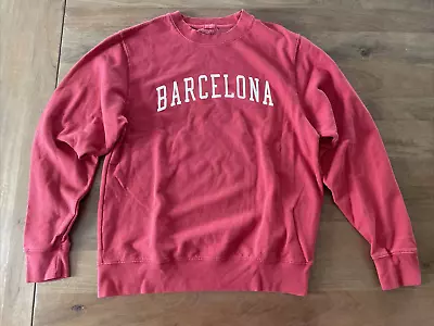 John Galt Barcelona Spellout Graphic Sweatshirt Size Small Red Fleece Pullover • $18.80