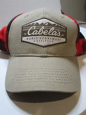 Cabelas Hat Mens One Size Red Black Buffalo Plaid Patch Outdoor Hat Snapback • $5.98