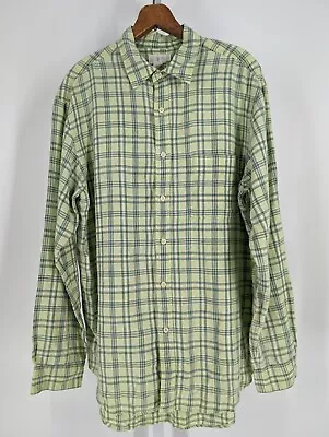 J Crew Vintage Oarsman 90s Key Lime Green Linen Plaid Flannel Shirt M Beach  • $109.99