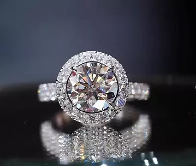 3Ct D/VVS1 Round Moissanite Halo Engagement Ring For Women Solid 14K White Gold • $382.49