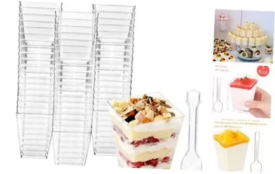  Plastic Dessert Cups Count 5oz Clear Square Parfait Cups With Spoons 60 • $27.62