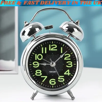 Super Loud Double Bell Alarm Clock With Night Light Bedside Home Decor UK • £8.25