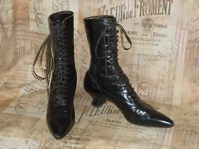 Antique Boots Victorian Edwardian Womans Black Leather High Top Lace Up Shoes • $213.64