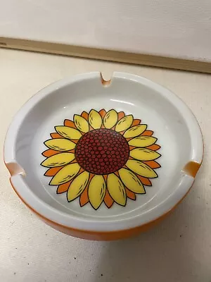 Mid-Century Modern Ashtray Glass Art Pottery Ceramic Sunflower Orange • $8.25