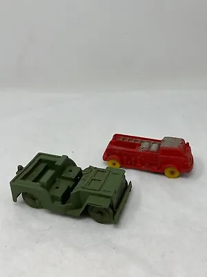 Lot Of 2 Vintage Toys Green Plastic Army Jeep & Red Rubber A.f.d. 3 Fire Truck • $9.99