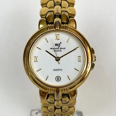 Maurice Ferre Geneve Watch Men Gold Tone 18K Plated Date New Battery 7.75  33mm • $24.49