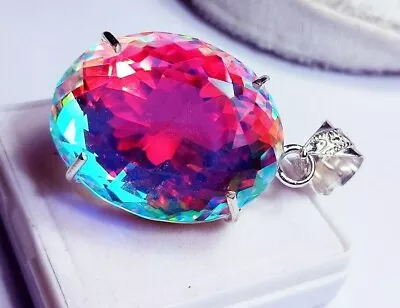 Natural Oval Cut 99 Ct Mystic Quartz 925 Solid Silver Rainbow Pendant Gemstone • $40