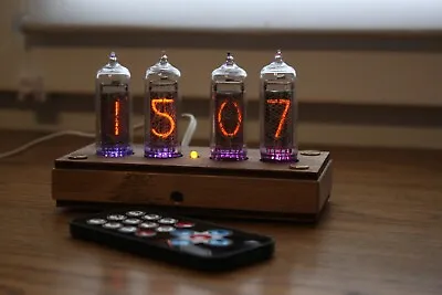 Nixie Tube Clock || With 4x IN-14 Tubes Wooden Case || Remote Temperature • $143.10