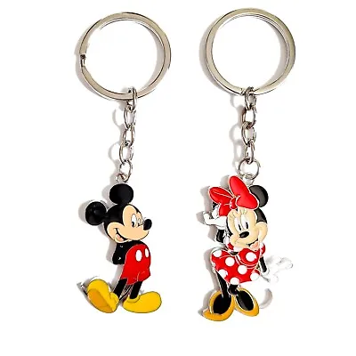 Disney Mickey Mouse And Minnie Mouse Keychain Set 2pc Metal Key Ring Retro Red • $11