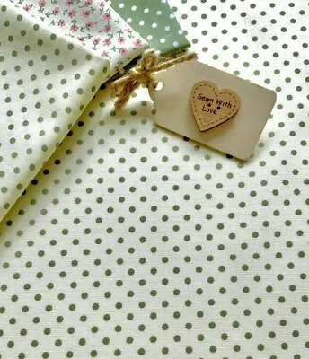£3.99 • Buy 100% Cotton Fabric Vintage Cream Green 3mm Polka Dot Spot ROSE AND HUBBLE Quilt 