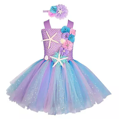 Princess Kids Girl Dress Fancy Outfit Rainbow Mermaid Tulle Skirt Party Birthday • £19.07