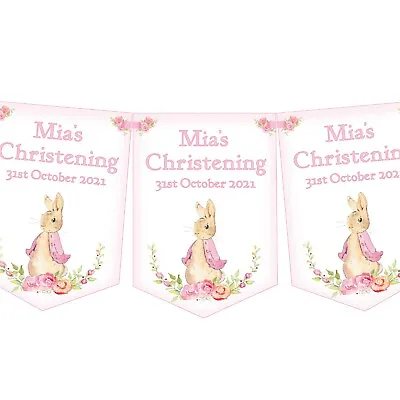 Personalised Pink Peter Rabbit Christening Bunting For GirlChristening Banner • £7.99