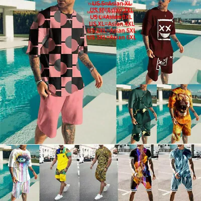 Men's Summer Outfit 2-Piece Set Sweatsuit Short Sleeve T Shirts And Shorts Set • $23.99