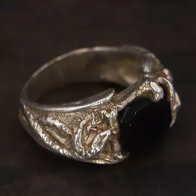 VTG Sterling Silver - BRUTALIST Onyx Snake Dragon Men's Ring Size 7 - 8g • $10.50