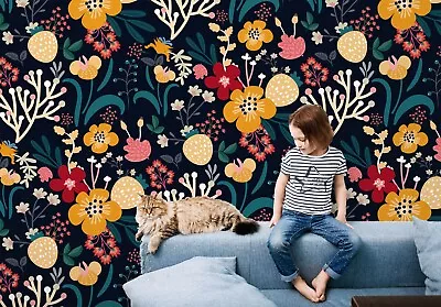 3D Cartoon Golden Floral Leaf Wallpaper Wall Murals Removable Wallpaper 37 • $163.09