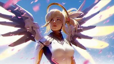 Anime Overwatch Mercy Pc Gaming Wings Blonde Women Face Playmat Gaming Mat Desk • $62.37