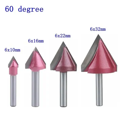 4Pcs 6mm Shank V Groove Router Bit - Angle: 60 Degree Diameter: 10162232mm • $15.10