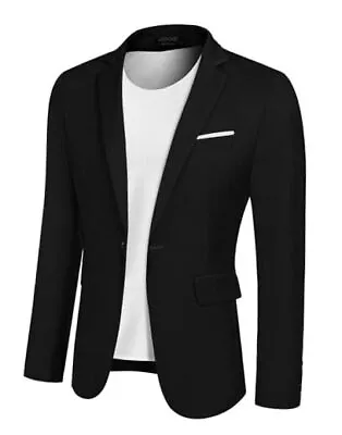  Men's Slim Fit Casual Blazers Lightweight Sport Coats One Button X-Large Black • $89.58