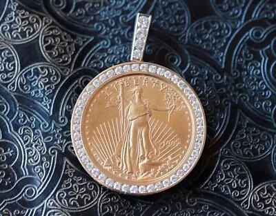 2Ct Round Cut Real Moissanite American Eagle Coin Pendant 14K Yellow Gold Plated • $203.80